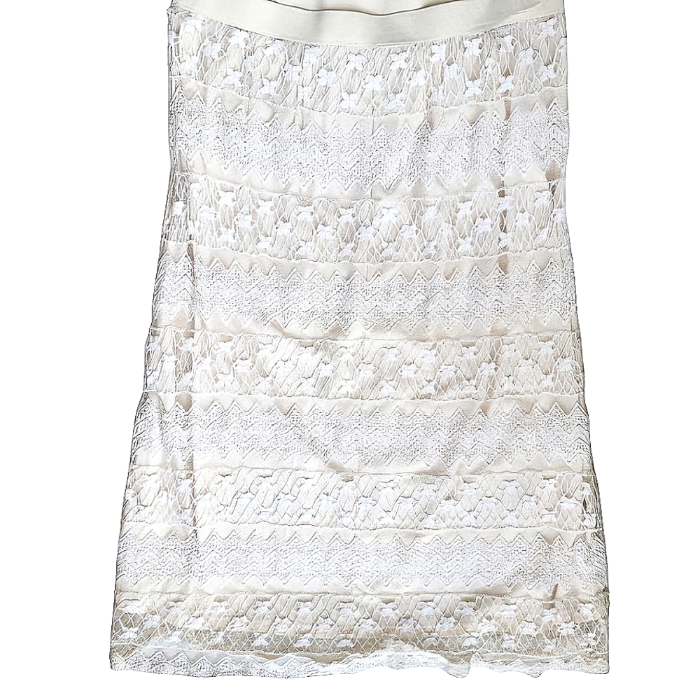 CATO Long Cream Coquette Vanilla Girl  Floral Lace Feminine Boho Lined Skirt